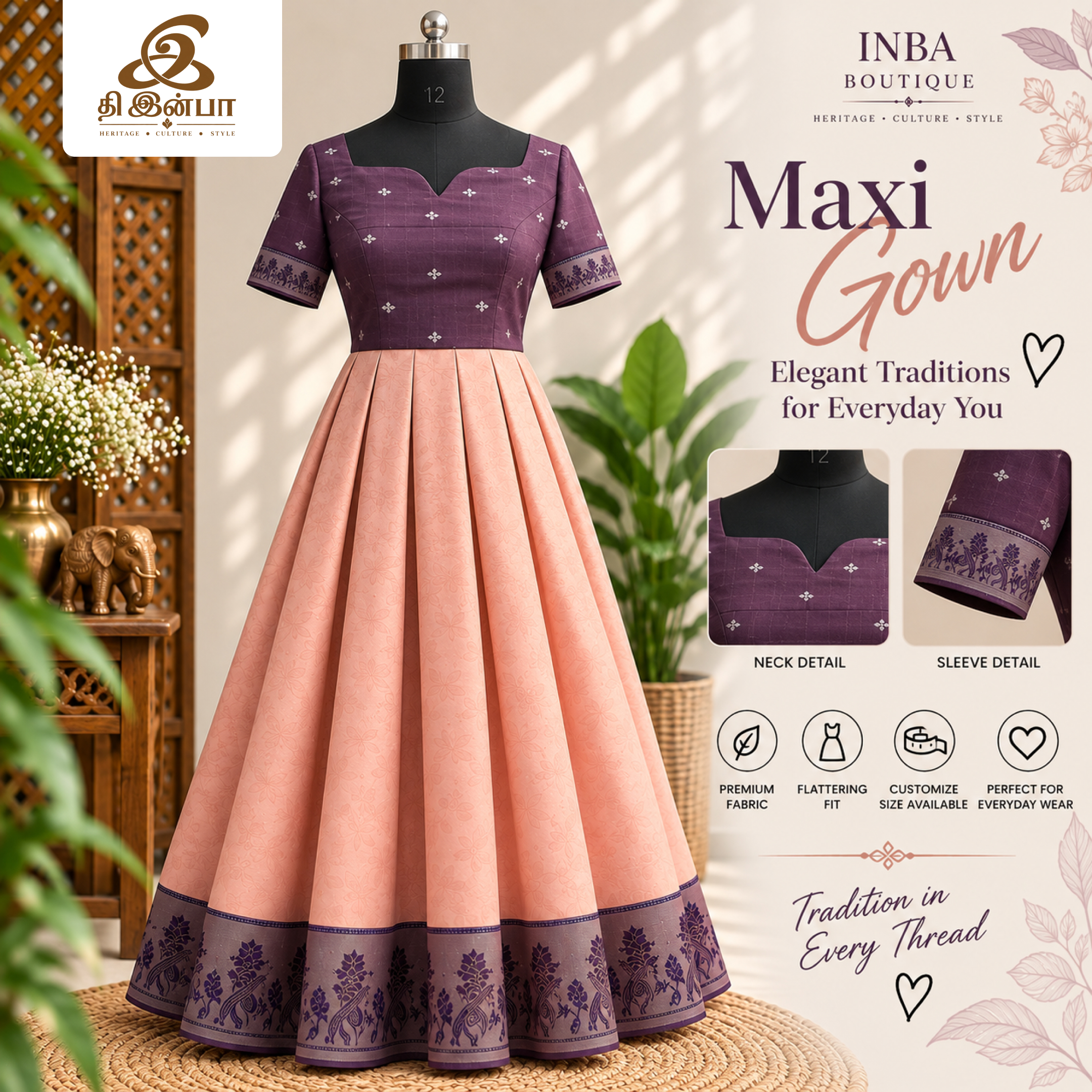 Peach & Plum Elegant Maxi Gown
