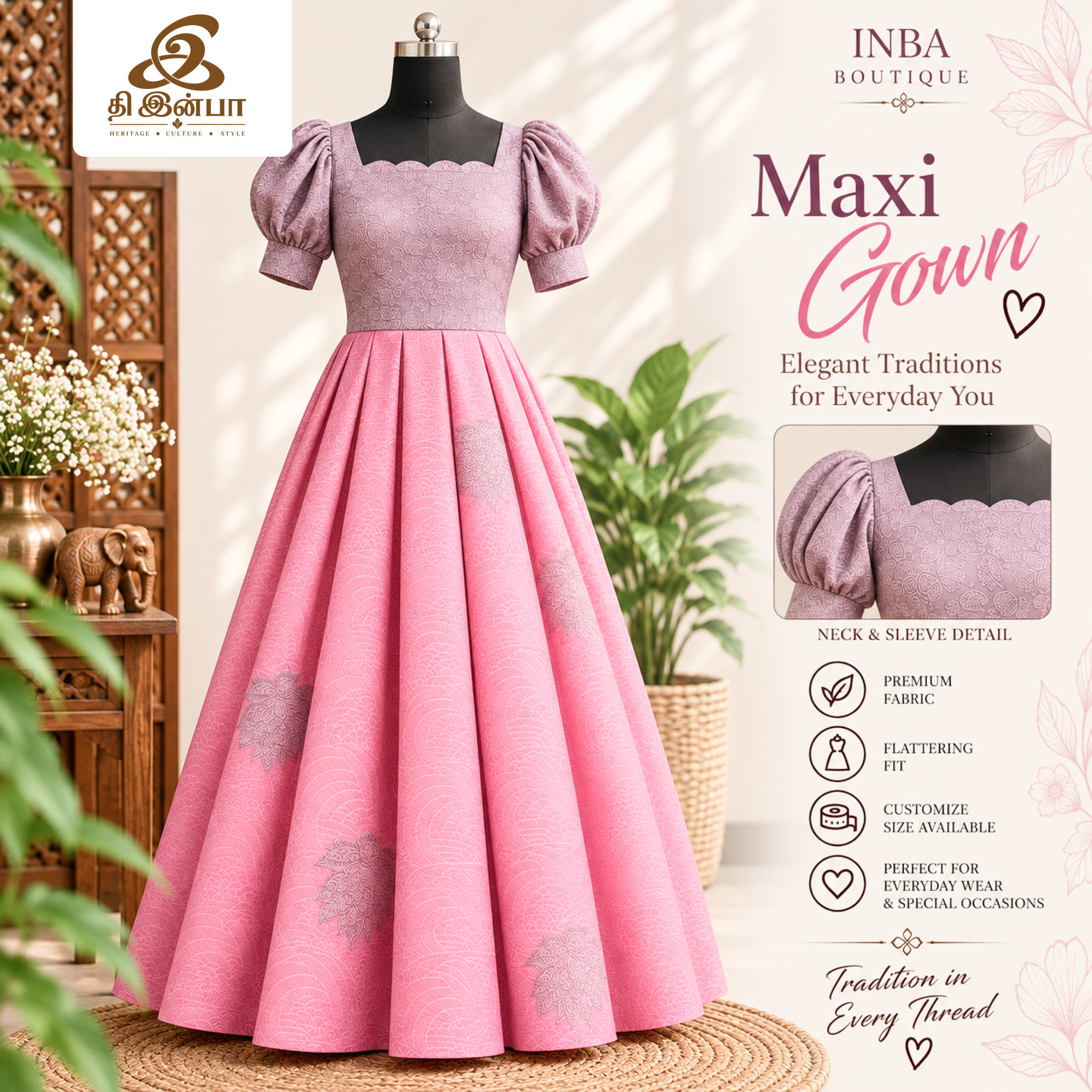 Blush Pink Embroidered Maxi Gown