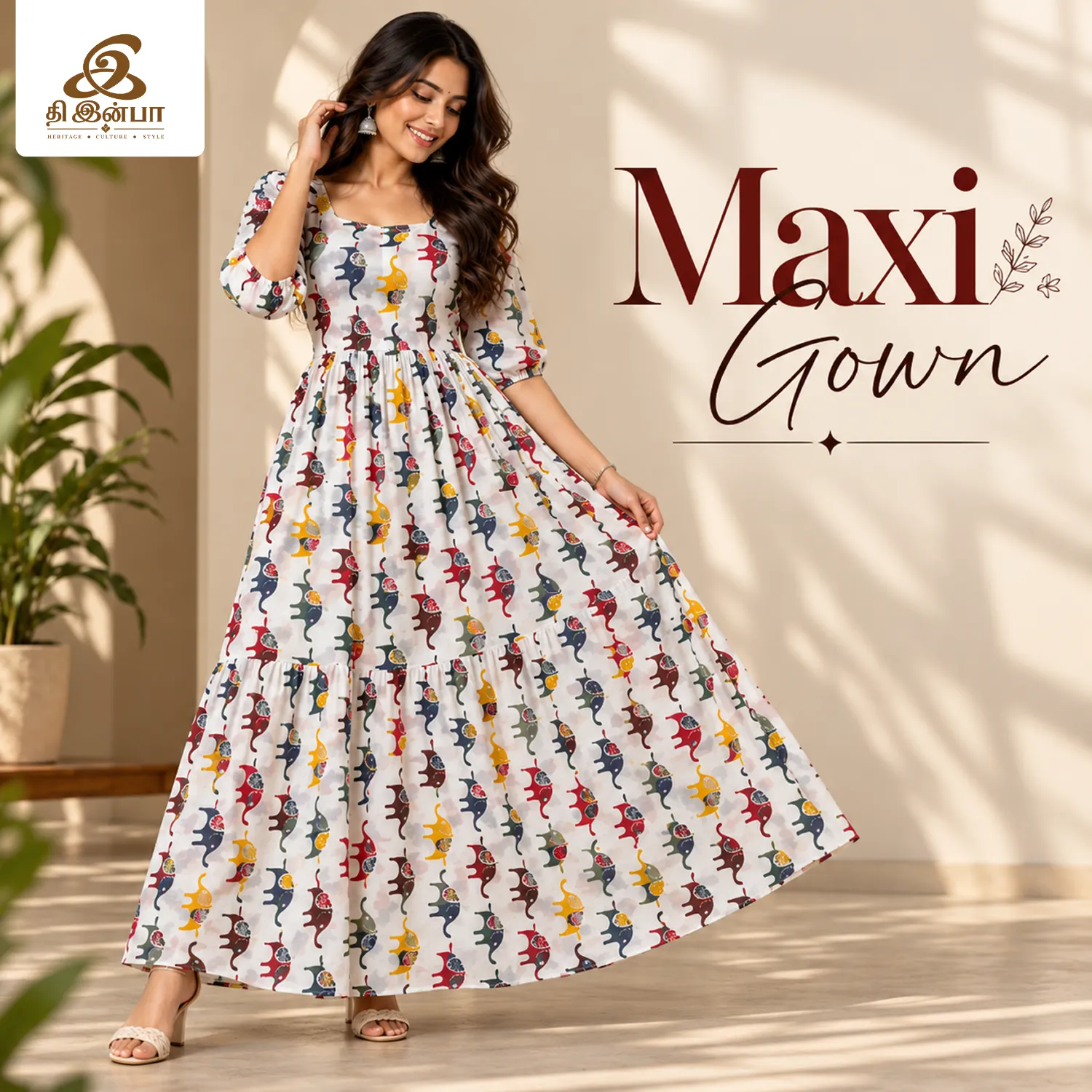 Multicolor Floral Printed Maxi Gown