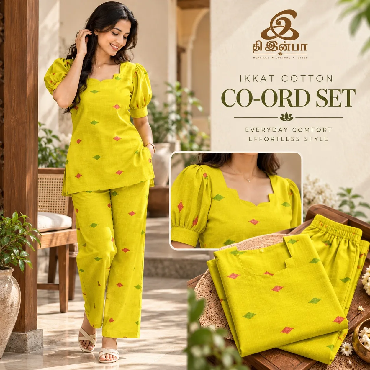Yellow Floral Printed Cotton Co-Ord Set