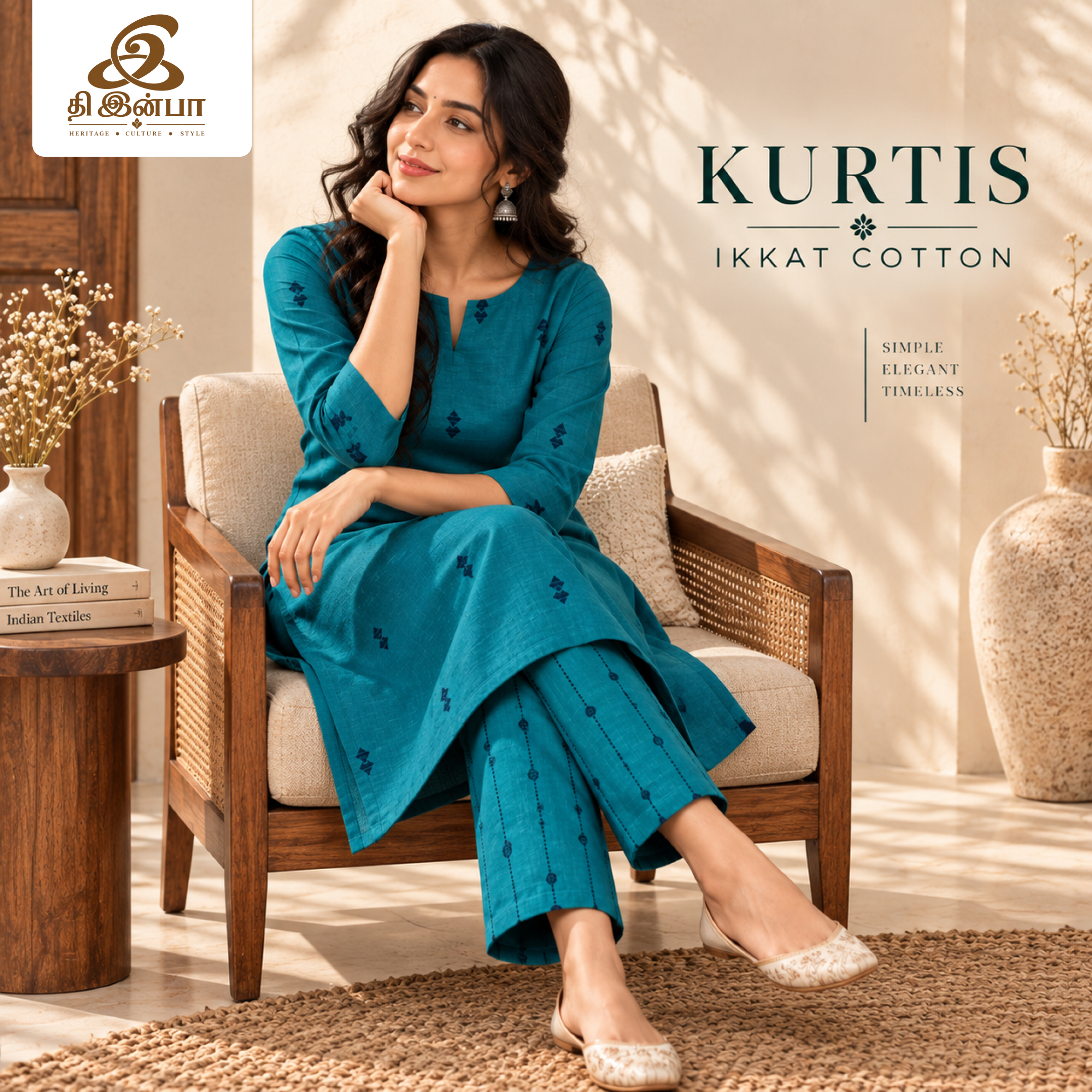 Teal Blue Ikkat Cotton Kurti