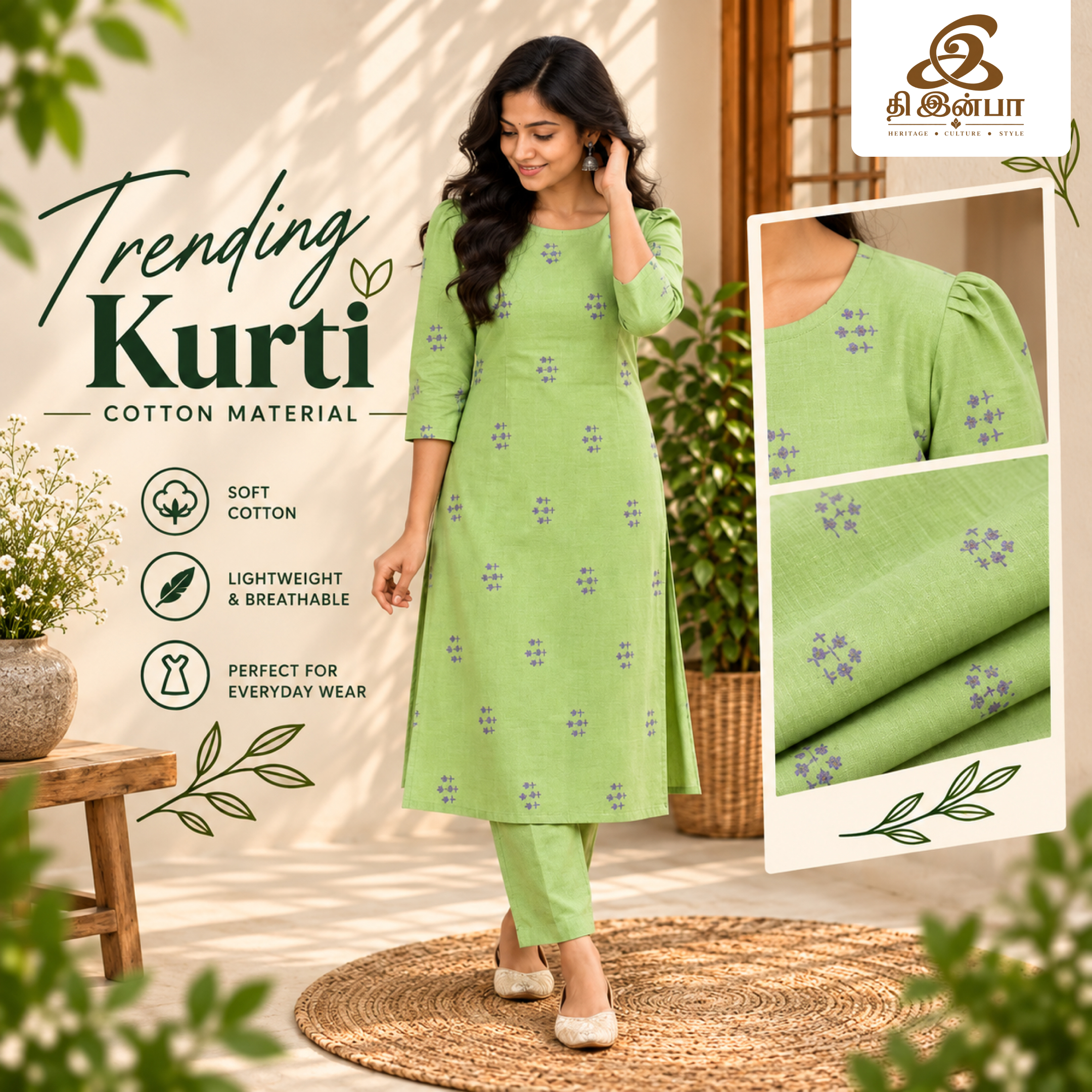Pastel Green Ikkat Cotton Kurti