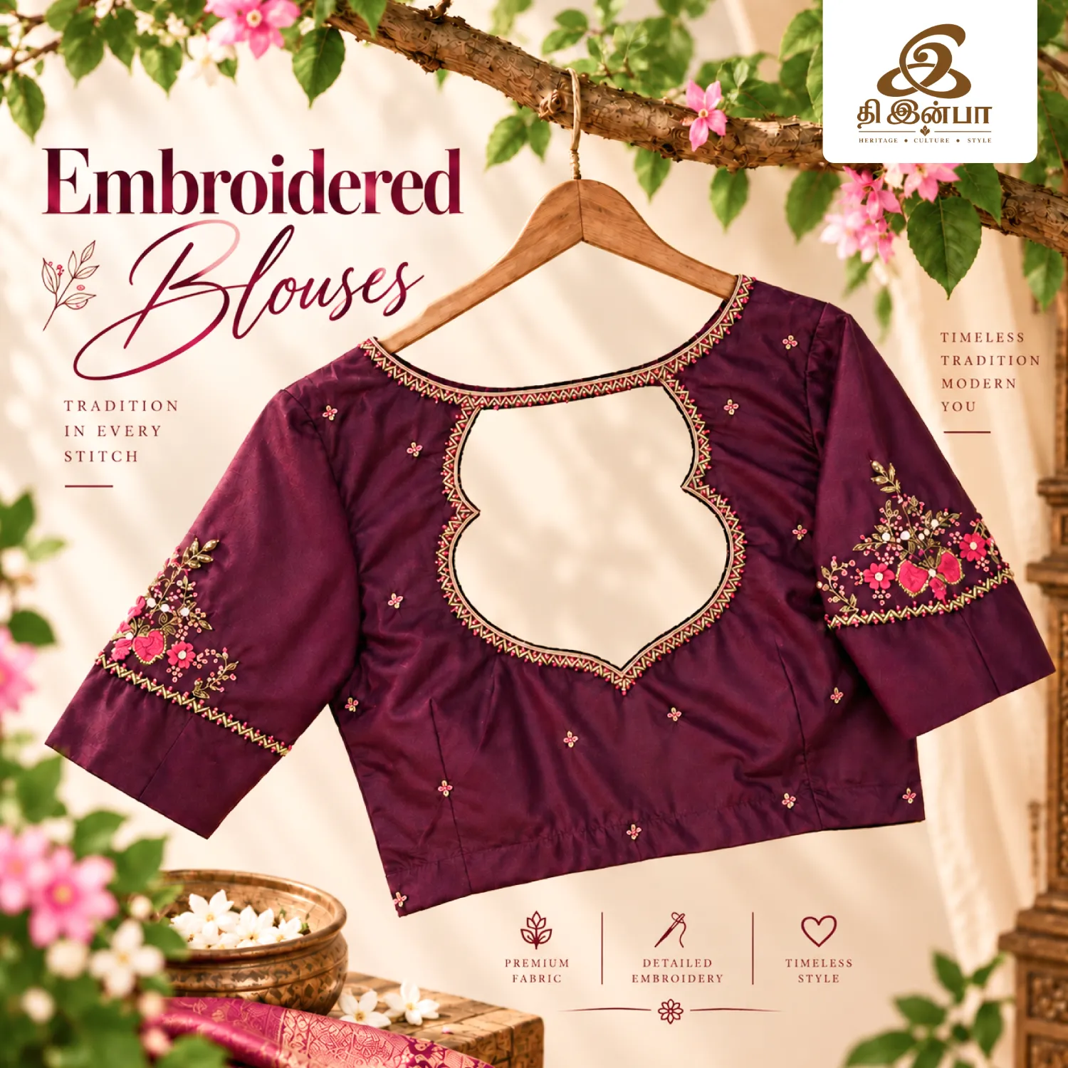 Burgundy Gold-Embroidery Blouse