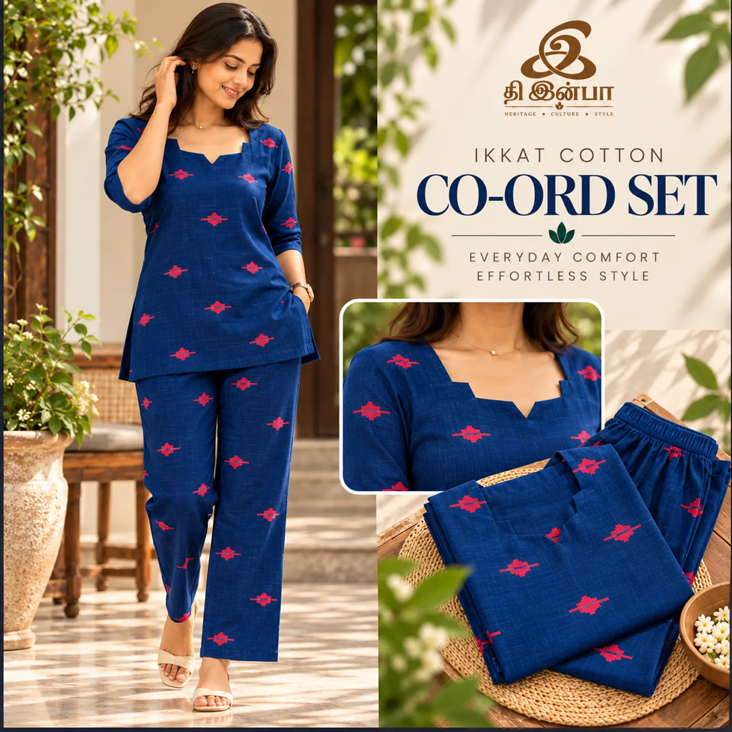 Navy Blue Ikkat Cotton Co-Ord Set