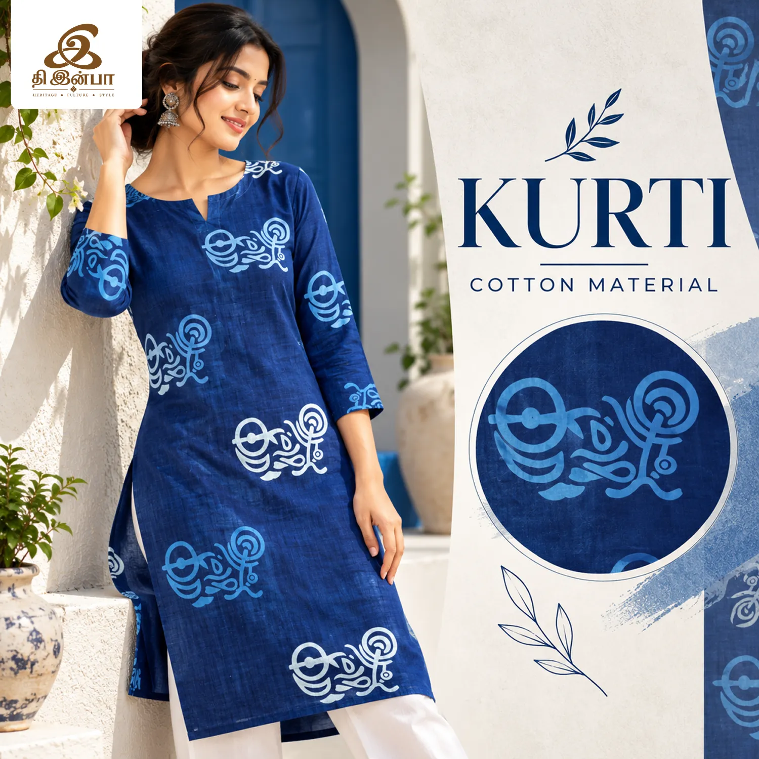 Royal Blue Printed Cotton Kurti